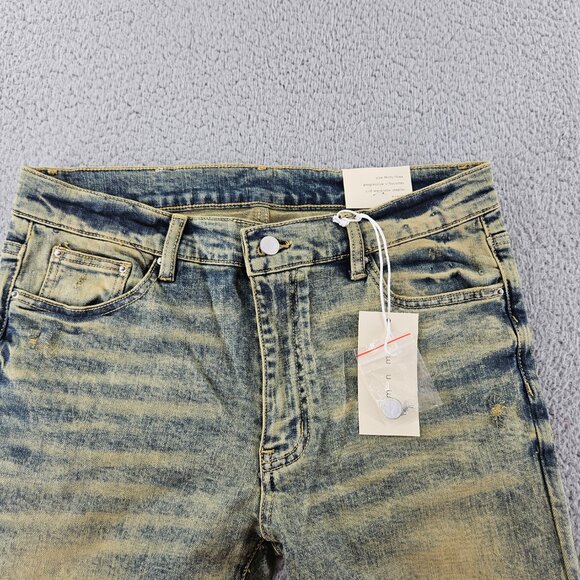 mnml Jeans Mens 33 Blue X146 Stretch Denim Distressed Slim Fit - Picture 2 of 16